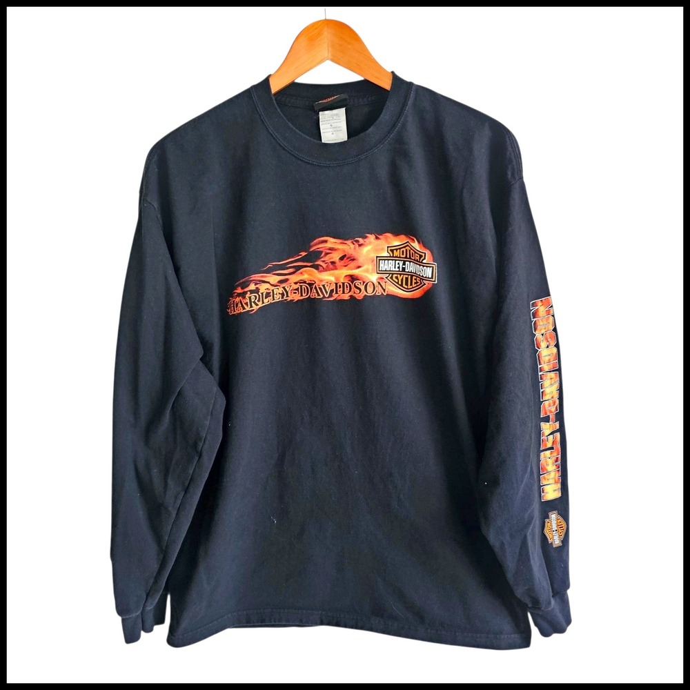 Harley-Davidson Long Sleeve T-Shirt Flame‎ Graphic Biker Tee L